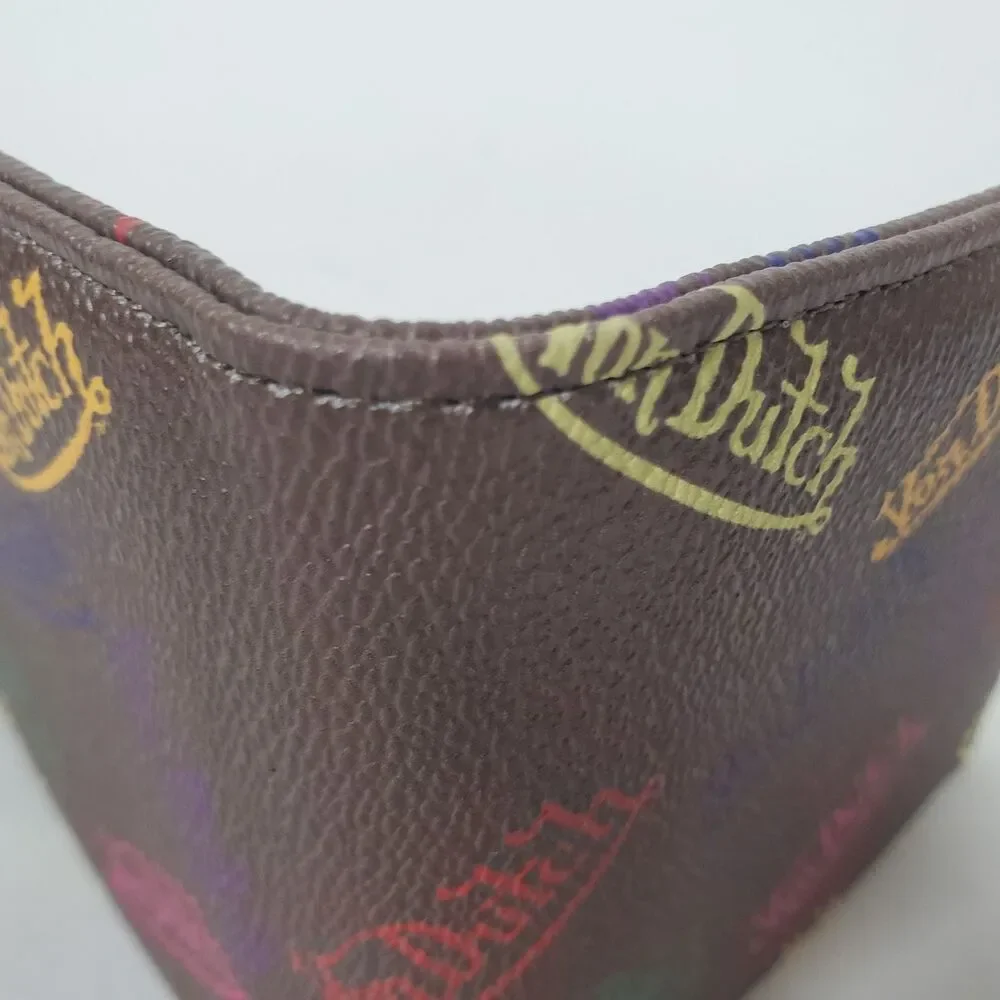 Von Dutch Brown Multicolor Bifold Men's Wallet Logo Accent Folding Credit Card